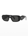 Prada Runway 49mm Rectangle Sunglasses In Black/ Dark Grey