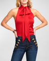 Ramy Brook Lori Tie-neck Silk Halter Top In Scarlet