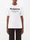 Alexander Mcqueen Graffiti Logo Cotton T-shirt In White,black