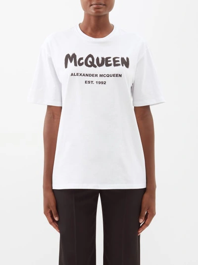 Alexander Mcqueen Graffiti Logo Cotton T-shirt In White
