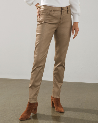 Chico's Girlfriend Coated Gator Ankle Pants In Gold