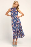 LULUS IN MY DREAMS BLUE FLORAL PRINT MIDI DRESS