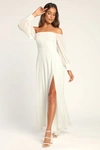 Lulus Feel The Romance White Off-the-shoulder Maxi Dress In White
