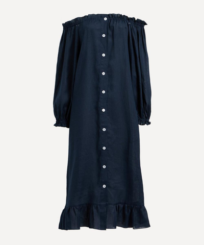 Sleeper Linen Midi-dress In Navy