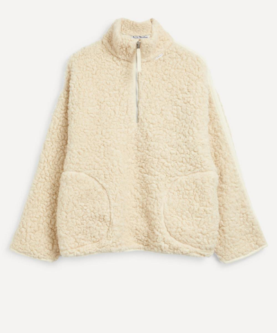 Acne Studios Oversized Twill-paneled Fleece Half-zip Sweatshirt In Ecru Beige