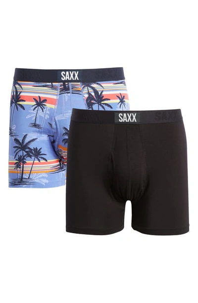 Saxx Ultra Super Soft 2-pack Relaxed Fit Boxer Briefs In Beach Stripe/ Black