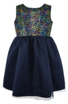 Popatu Kids' Sequin Bodice Tulle Dress In Navy