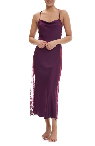 Rya Collection Darling Satin & Lace Nightgown In Aubergine