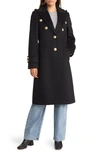 Sam Edelman Crested Button Wool Blend Coat In Black