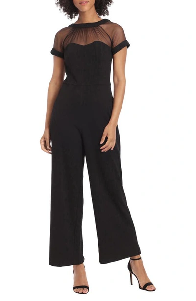 Maggy London Illusion Yoke Wide Leg Jumpsuit In Black