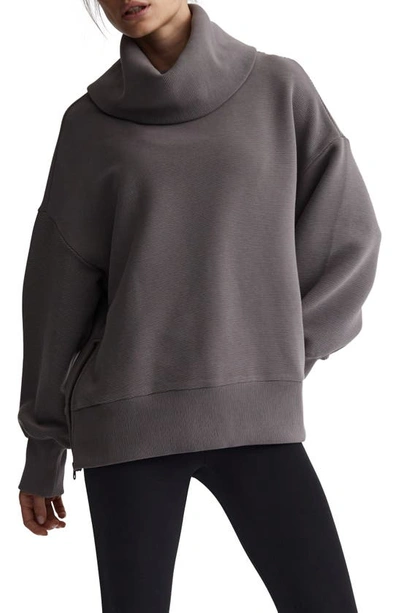 Varley Milton Oversized Ribbed Cotton-blend Jersey Turtleneck Sweatshirt In Deep Charcoal