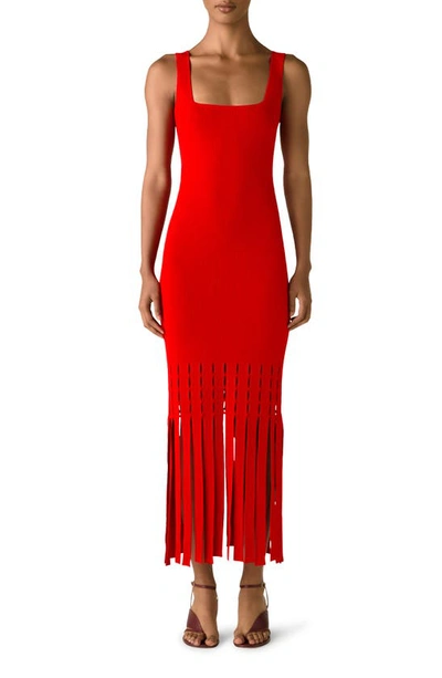 St John Square Neck Woven Panel Dress In Red