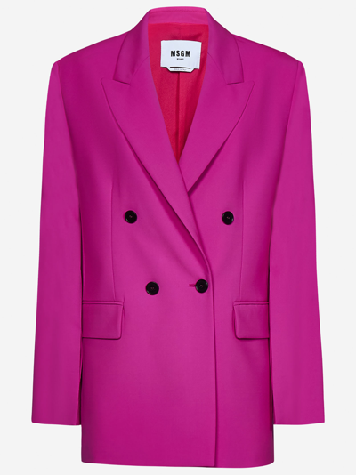 Msgm Double-breasted Blazer With Open Sleeves In Fuchsia