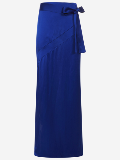 Tom Ford Bow-waist Satin Maxi Skirt In Blue