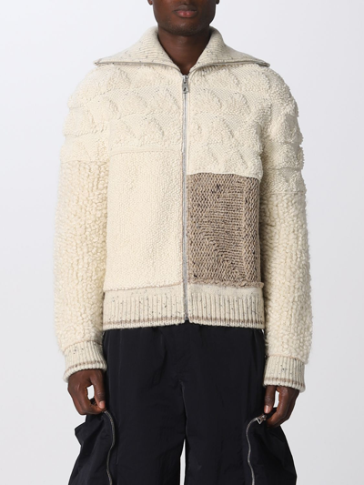 Bottega Veneta Patchwork Heavy Wool Cardigan In Yellow Cream