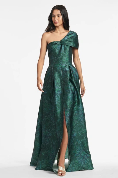 Sachin & Babi Deliah Floral-print One-shoulder Mikado Gown In Green |  ModeSens