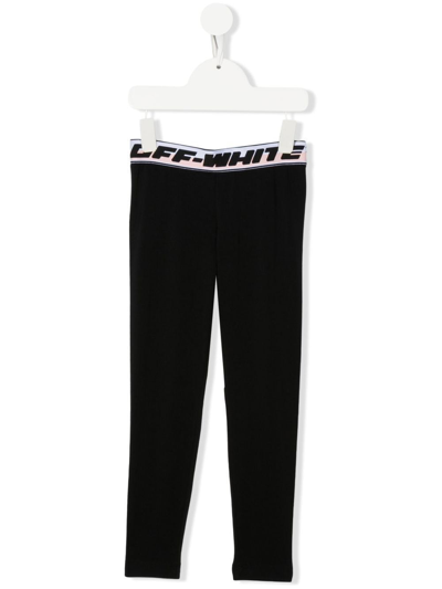 Off-white Kids' Logo Waistband Mid-rise Leggings In Black