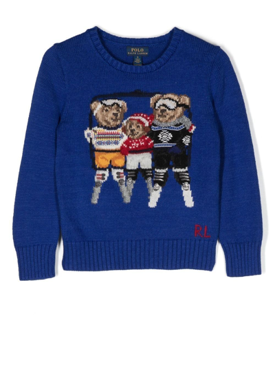 Ralph Lauren Kids' Polo Bear Intarsia-knit Jumper In Blue