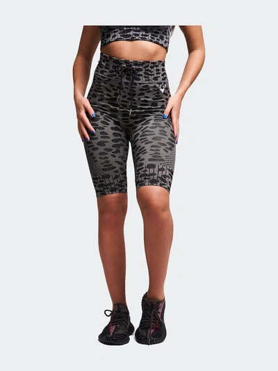 Twill Active Tie Waist Seamless Shorts In Gray Leopard Print - Gray In Grey
