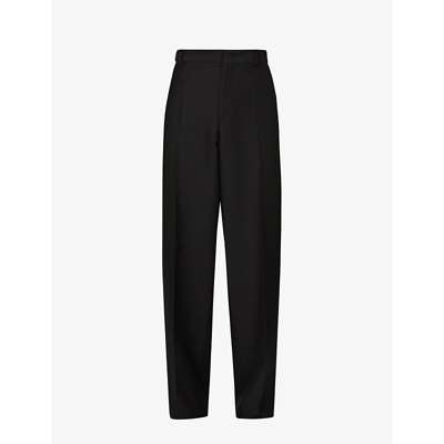 Valentino Pleated Relaxed-fit Straight-leg Wool And Silk-blend Trousers In Nero