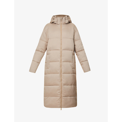 Girlfriend Collective Hooded Padded Recycled Shell Puffer Coat In Limestone