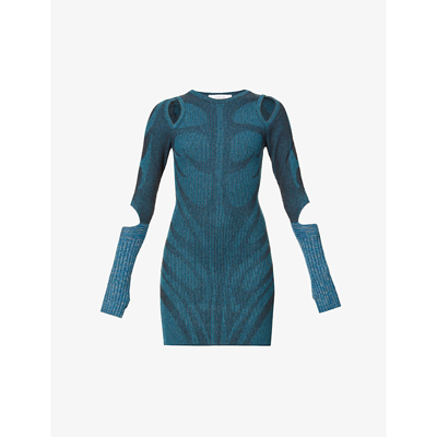 Paolina Russo Illusion Wool-blend Knitted Mini Dress In Azure Charcoal
