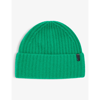 Vince Logo-patch Ribbed Cashmere Beanie In Emerald-300grn