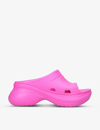 Balenciaga + Crocs Pool Perforated Neon Rubber Slides In Pale Pink