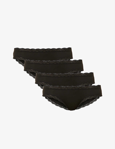 Stripe & Stare Mid-rise Pack Of Four Stretch-woven Briefs In Black