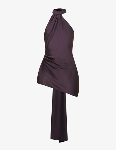 House Of Cb Aida Asymmetric Satin Mini Dress In Plum/claret