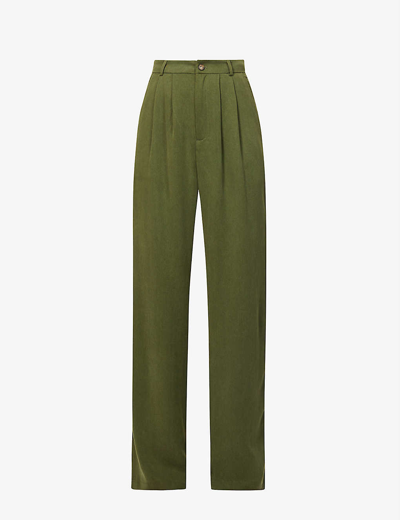 Reformation Mason High-rise Wide-leg Woven Trousers In Fern