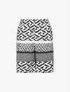 Versace La Greca Monogram Print Cotton Blend Shorts In Black Grey