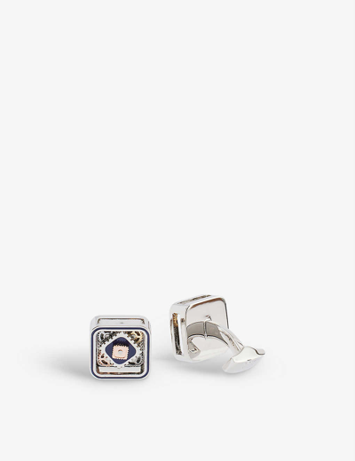 Tateossian Square Spinning Gear Silver-toned Palladium Cufflinks In Silver Blue