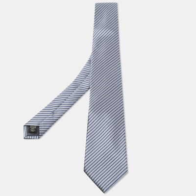 Pre-owned Ermenegildo Zegna Grey & Blue Striped Silk Tie