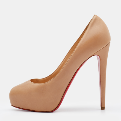 Pre-owned Christian Louboutin Beige Leather Miss Clichy Platform Pumps Size 37