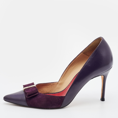 Pre-owned Ch Carolina Herrera Purple Suede And Leather Pointed Cap Toe Pumps Size 37