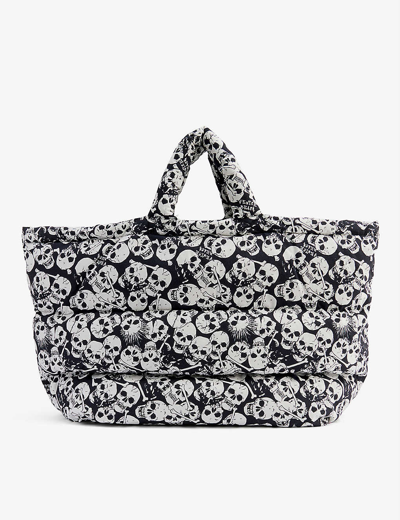 Erl Skull-print Quilted Cotton-down Tote Bag In Black