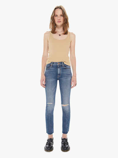 Mother The Mid Rise Dazzler Ankle Fray Going In Circles Jeans In Blue