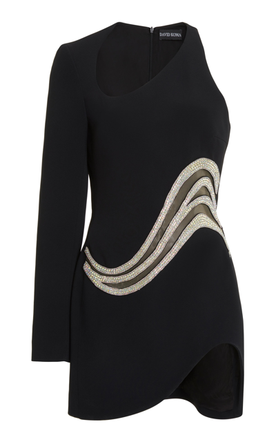David Koma Asymmetric Crystal Cady Mini Dress In Black Iridescent