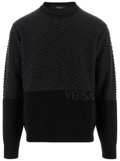 Versace Graca Crewneck Knit Jumper In Black