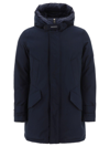 Woolrich Padded Zip-up Hooded Coat In Navy
