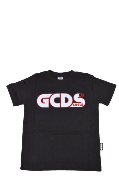 Gcds Mini Kids' Logo Embroidered T-shirt In Black