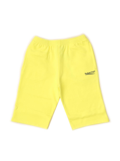 Balenciaga Kids Logo Print Track Shorts In Yellow