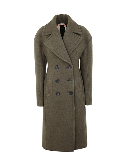 N°21 Shaped Virgin Wool Blend Coat In Green,khaki