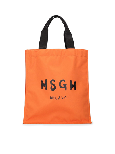 Msgm Brushed Logo Tech Tote Bag In Orange