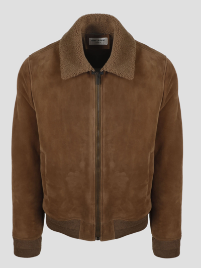 Saint Laurent Suede And Shearling Bomber Jacket In Brown