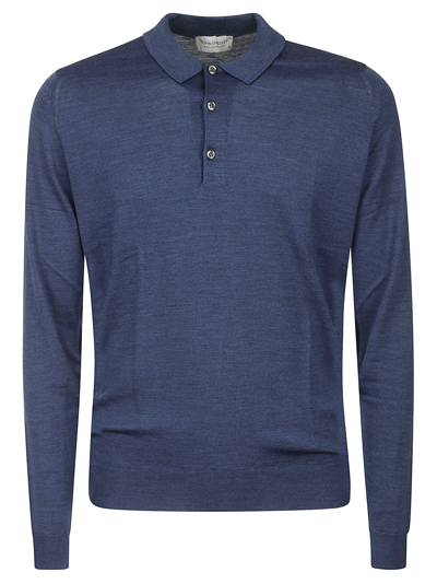John Smedley Wool Long-sleeved Polo Shirt In Blue