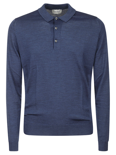 John Smedley Wool Long-sleeved Polo Shirt In Indigo