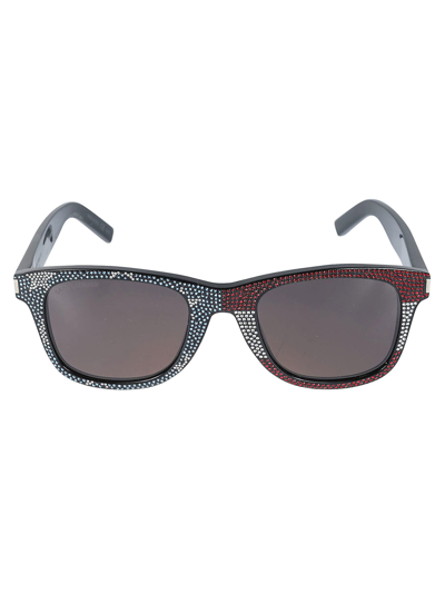 Saint Laurent Square Frame Studded Sunglasses In Black/grey