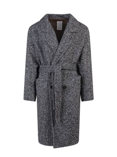 Paltò Herringbone Wool-blend Coat In Grey